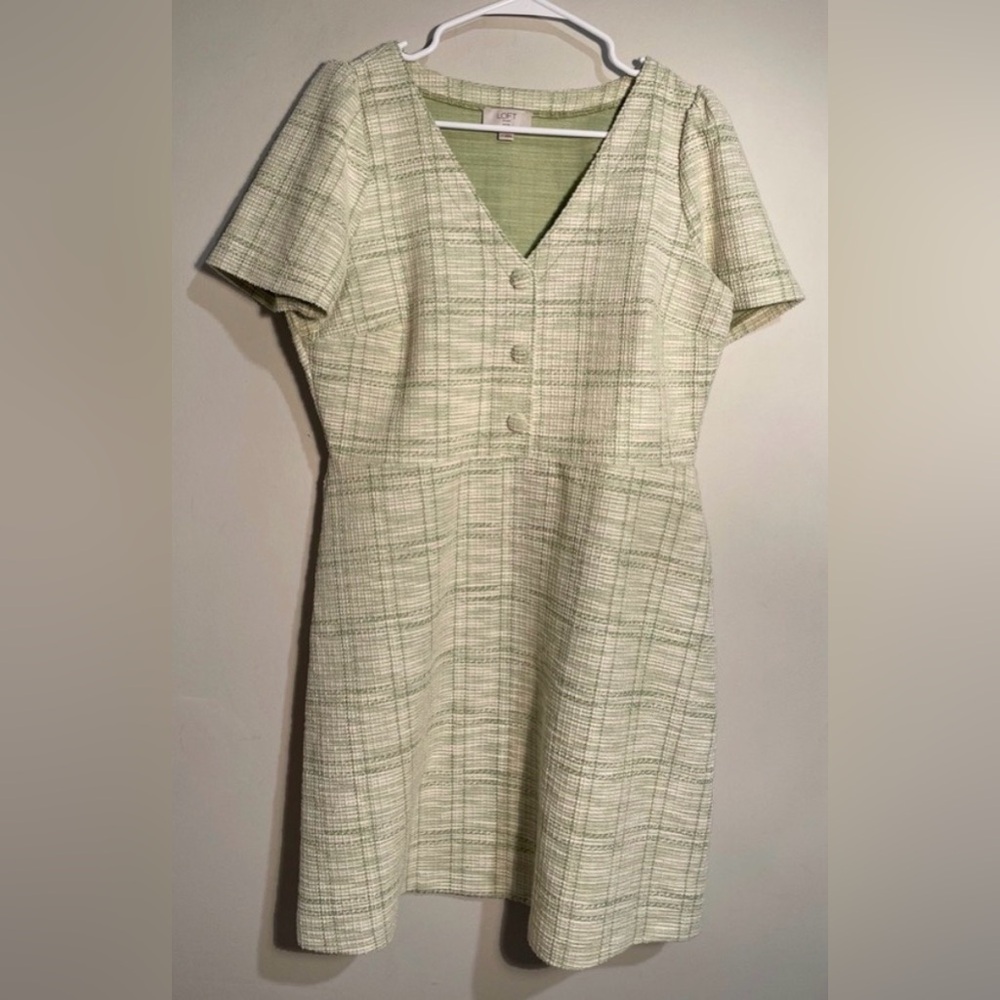 LOFT Green Plaid Midi Dress